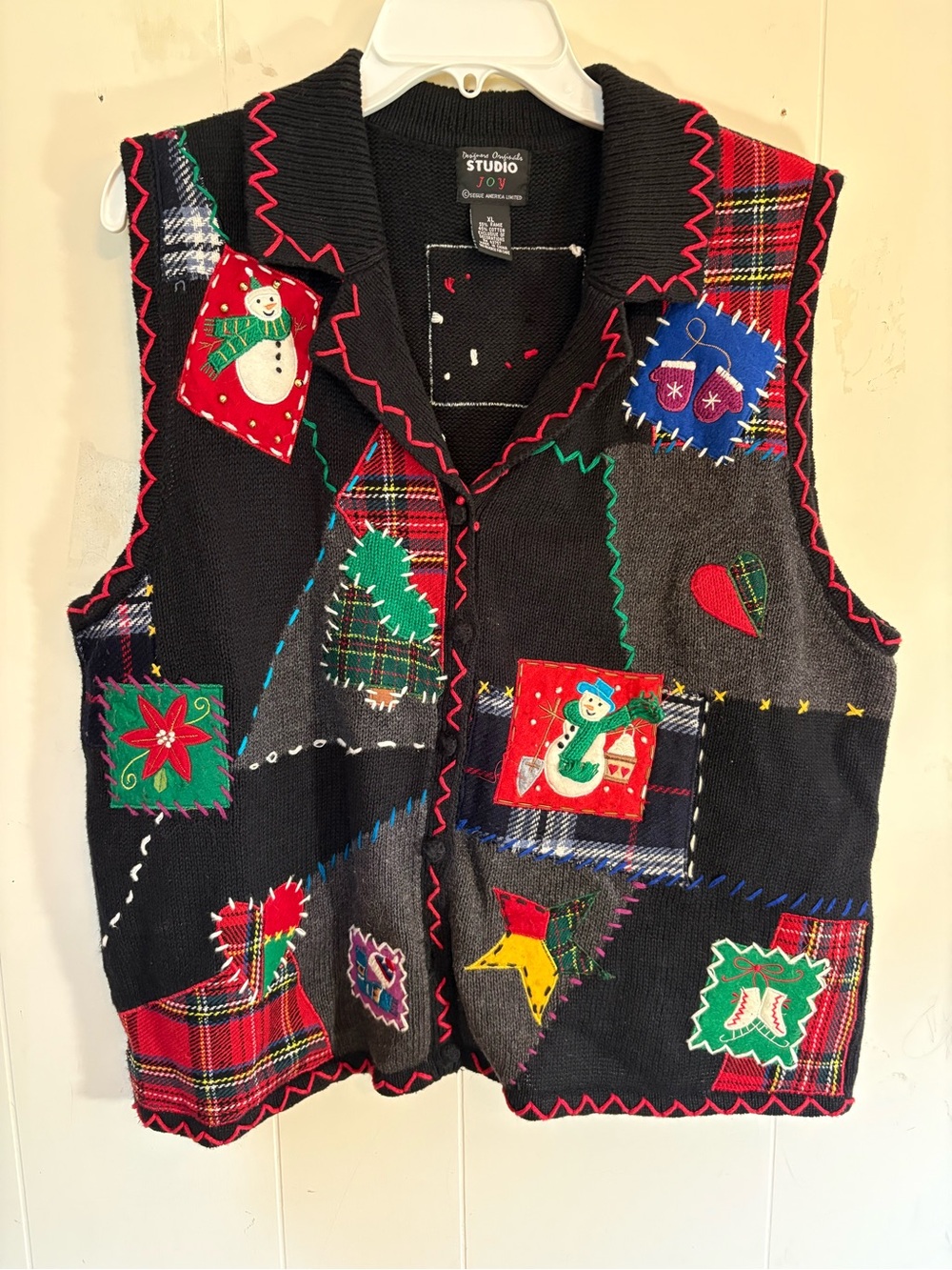 Vtg Designer Originals Snowman Ugly Sweater Vest 90’s Christmas XL Collar Y2K